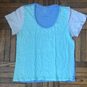 J. Crew Short Sleeve Blue, Green and Light Gray Color locked Linen Tee, Size M